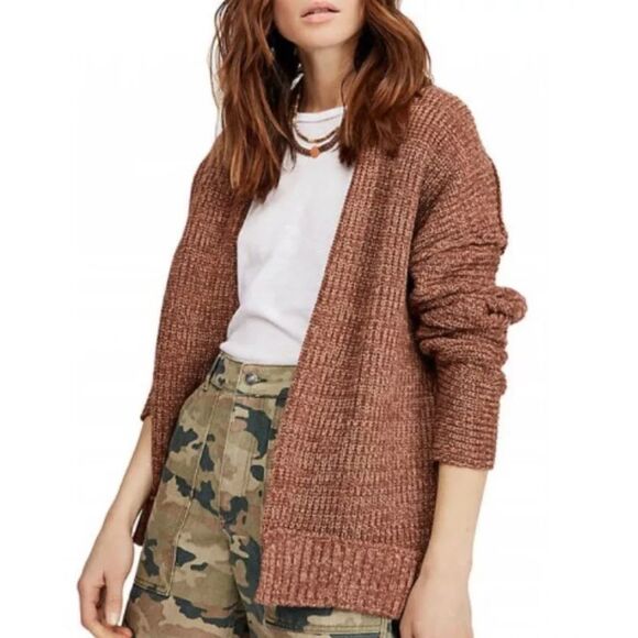 FREE PEOPLE High Hopes Cardi Sweater Brown Small - Picture 1 of 8